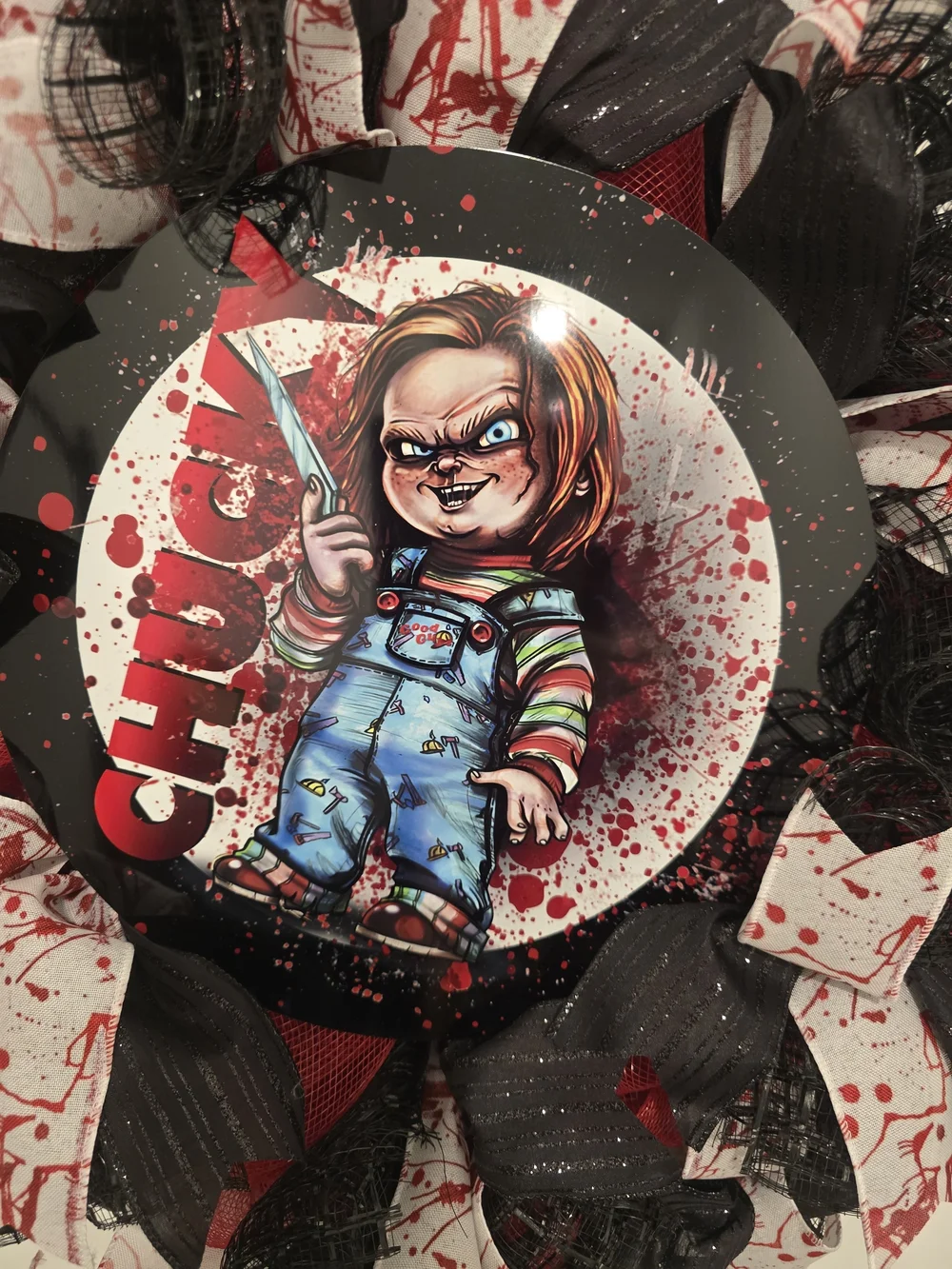 Chucky Bloody Horror Wreath - Red, Black, White Halloween